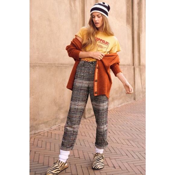 Free People Good Vibes Plaid Pants Size 0 Straight Leg Pinstripe Punk Grunge - Picture 1 of 14